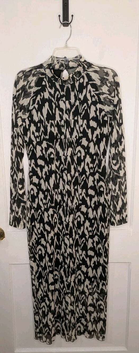 Anthropologie Abstract Ikat Print Long Sleeve Mesh Dress Sz Medium